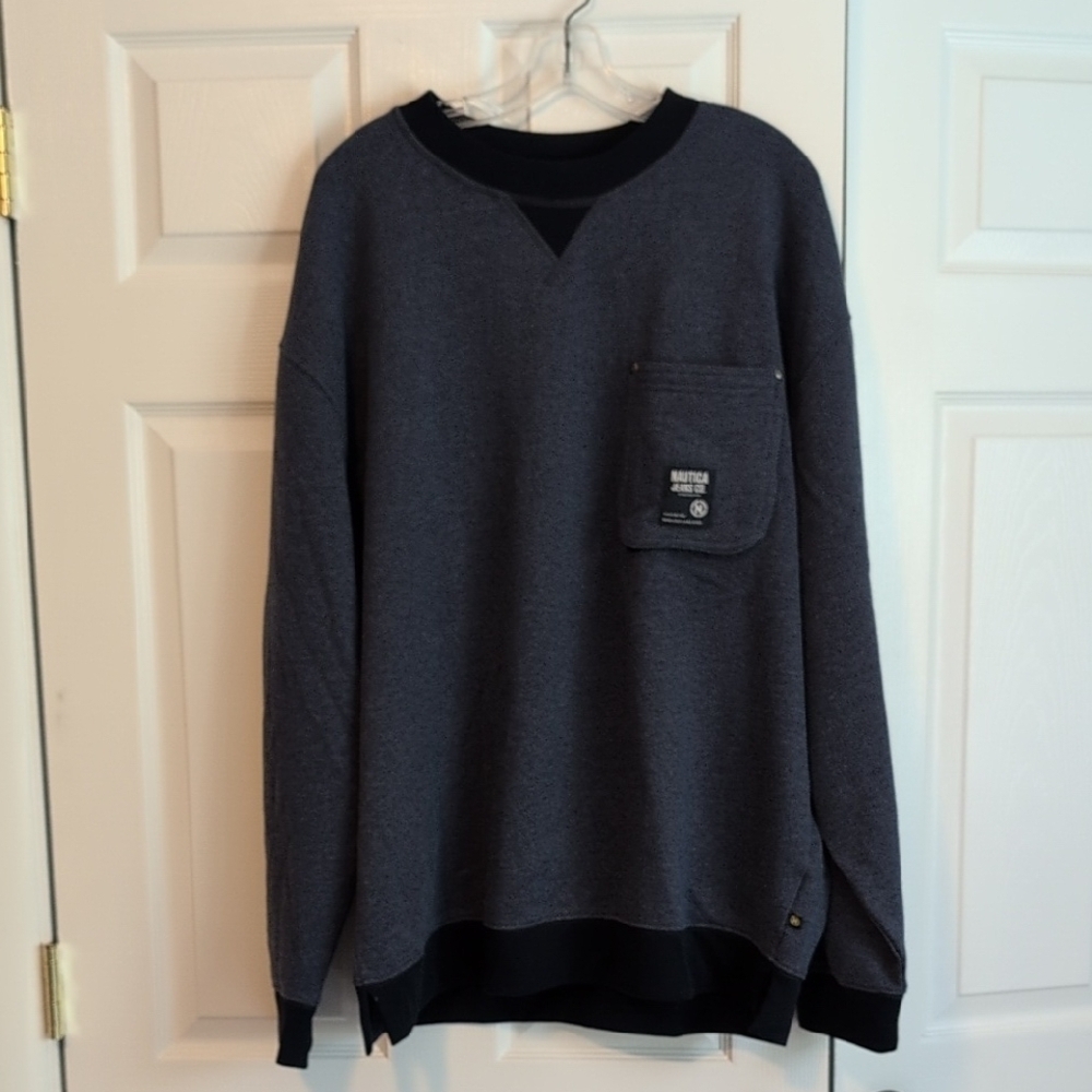 Nautica Men's Heather Navy Blue Crewneck Sweatshirt With Pocket